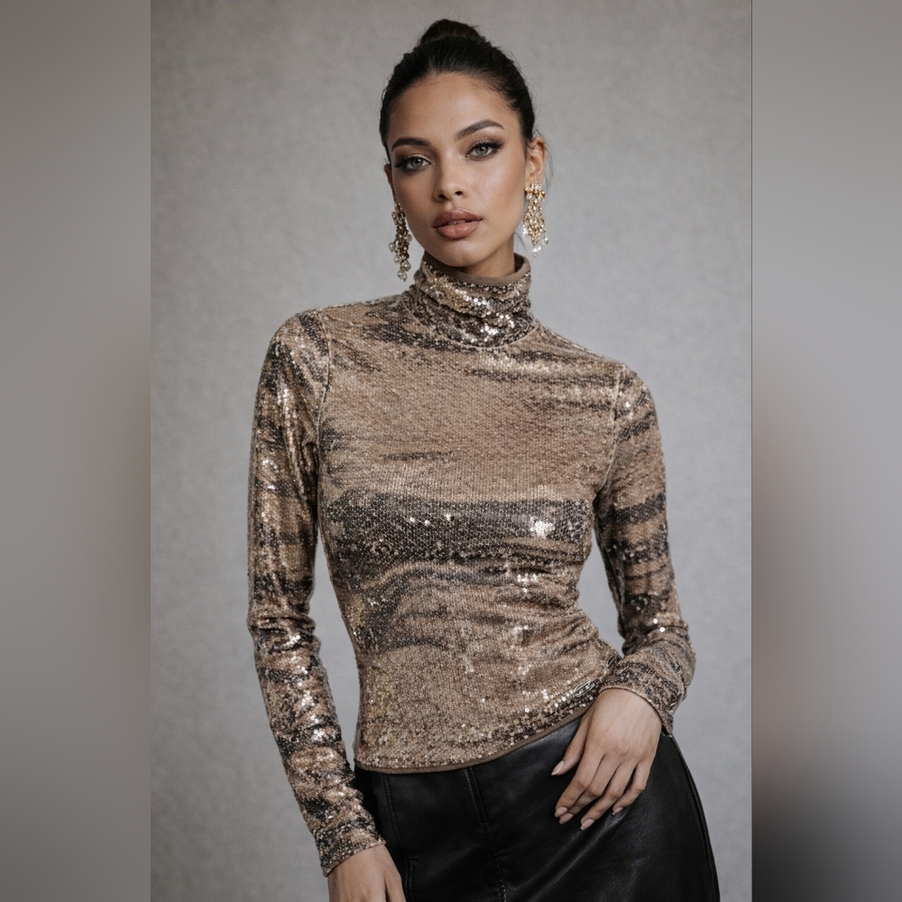 Diesel Gold Sequin Turtleneck Top